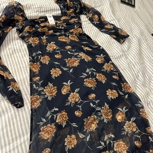 NWT Long-sleeve Semi-sheere Midi Dress (Size M Tall)